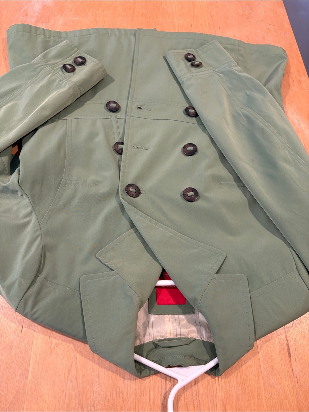Esprit ~ Olive Green Breasted Jacket Lined Brown Buttons - Picture 2 of 5